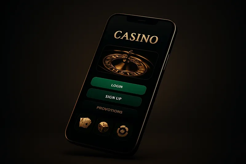Modern smartphone showcasing dark casino app UI with green accents